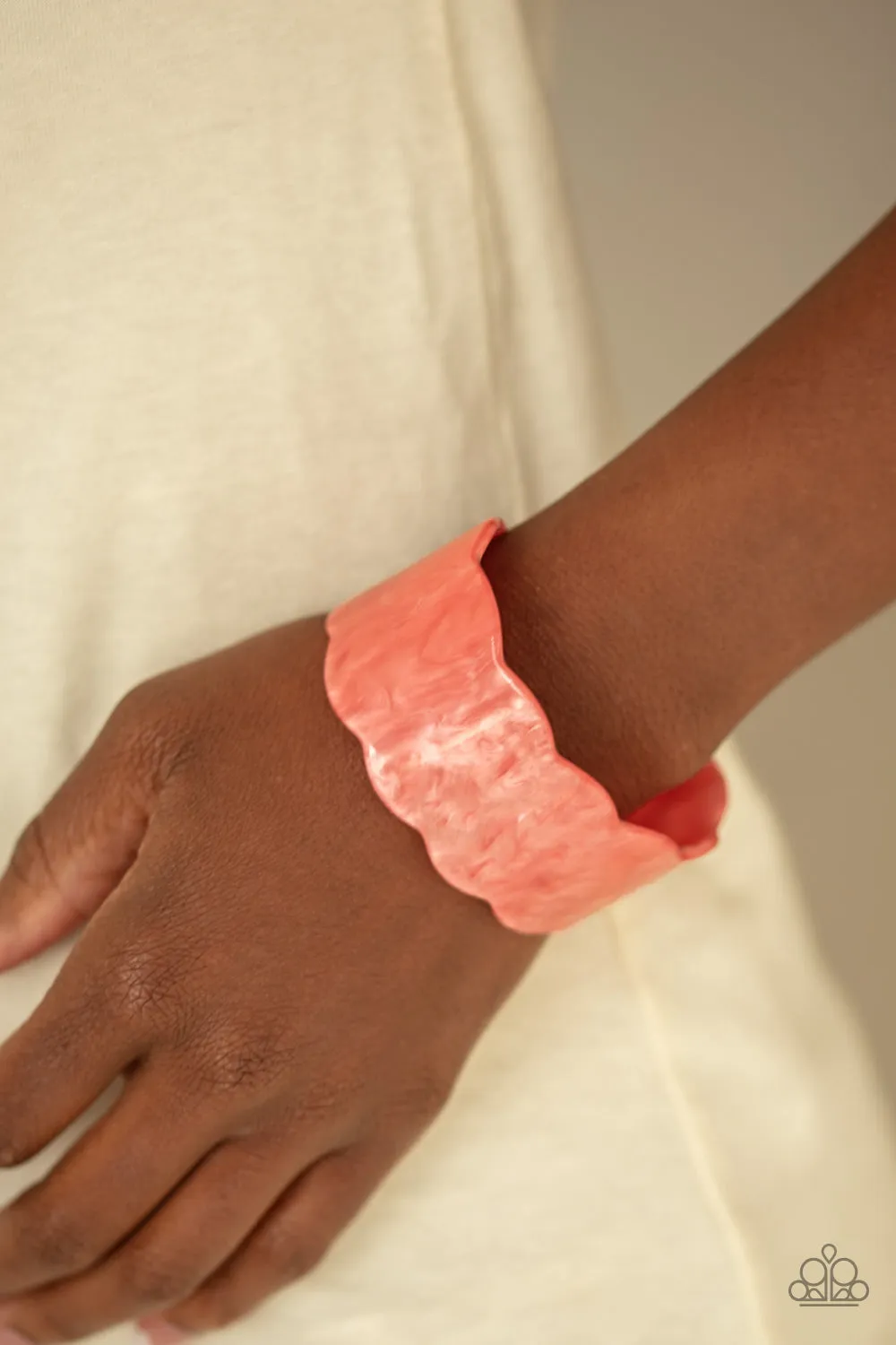Paparazzi Retro Ruffle - Orange Acrylic Cuff Bracelet