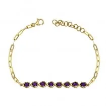 Paperclip bracelet with pear shaped amethyst bezels