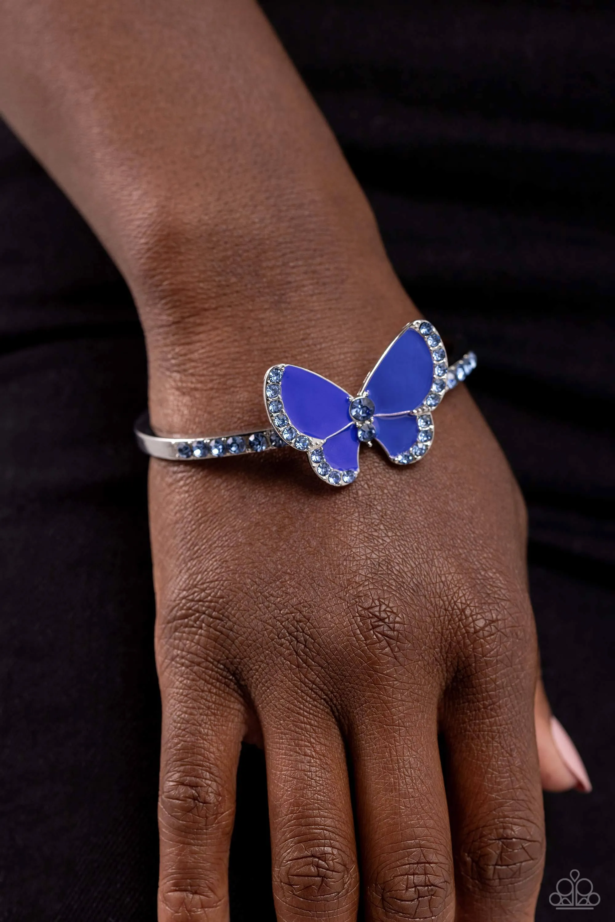 Particularly Painted - Blue - Rhinestone Studded Butterfly Paparazzi Cuff Bracelet