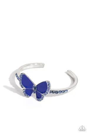 Particularly Painted - Blue - Rhinestone Studded Butterfly Paparazzi Cuff Bracelet