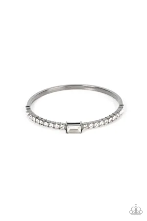 Party Crashing Couture - Black - White Emerald Cut Rhinestone Gunmetal Paparazzi Bangle Bracelet