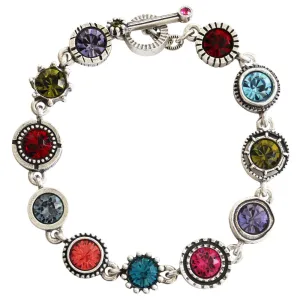 Patricia Locke Round Two Sterling Silver Plated Round Swarovski Mosaic Art Bracelet, 7.5" BR0274S Celebration