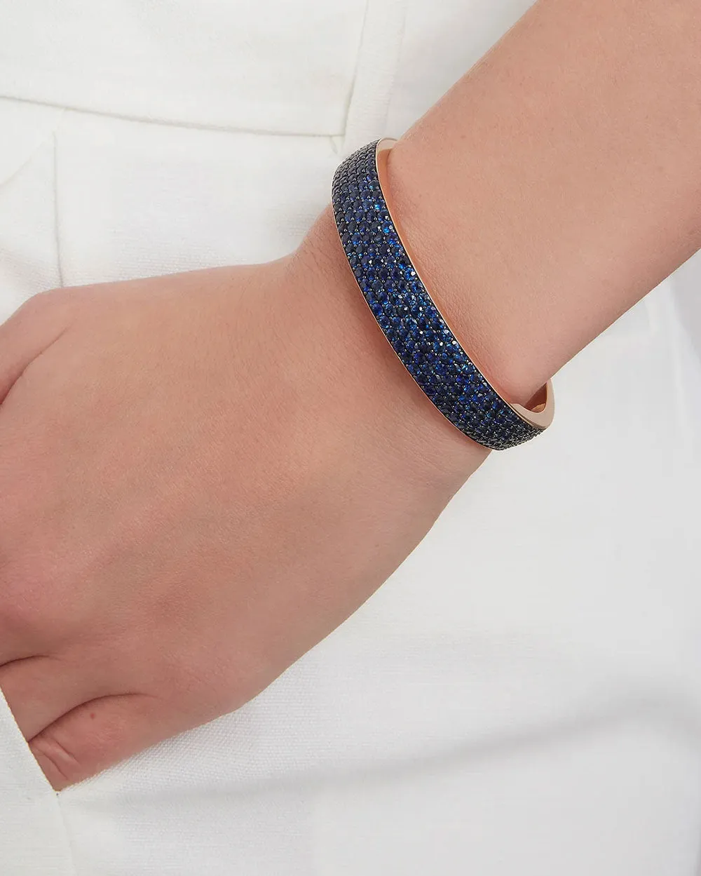 Pavé Blue Sapphire Bombe Bangle Bracelet