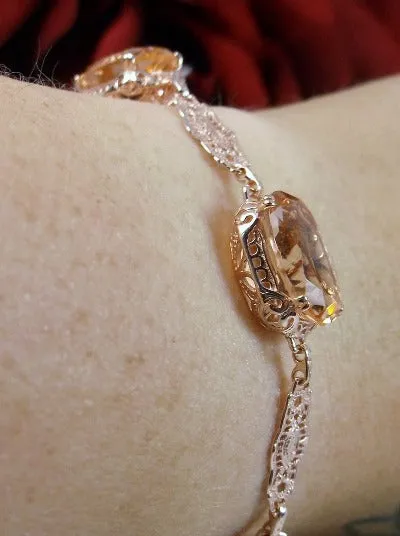Peach Topaz Bracelet, Rose Gold plated Edwardian Jewelry #B70