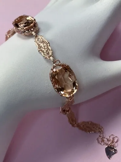 Peach Topaz Bracelet, Rose Gold plated Edwardian Jewelry #B70