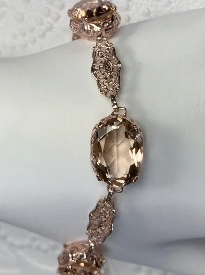 Peach Topaz Bracelet, Rose Gold plated Edwardian Jewelry #B70