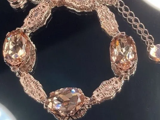 Peach Topaz Bracelet, Rose Gold plated Edwardian Jewelry #B70