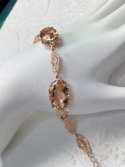 Peach Topaz Bracelet, Rose Gold plated Edwardian Jewelry #B70