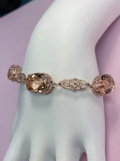 Peach Topaz Bracelet, Rose Gold plated Edwardian Jewelry #B70