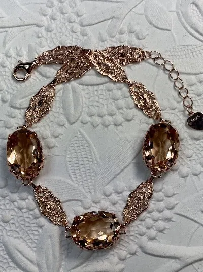 Peach Topaz Bracelet, Rose Gold plated Edwardian Jewelry #B70