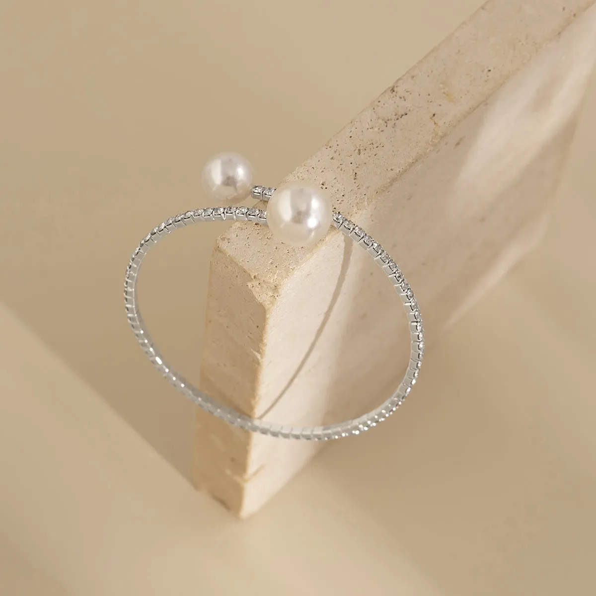 Pearl & Cubic Zirconia Silver-Plated Cuff