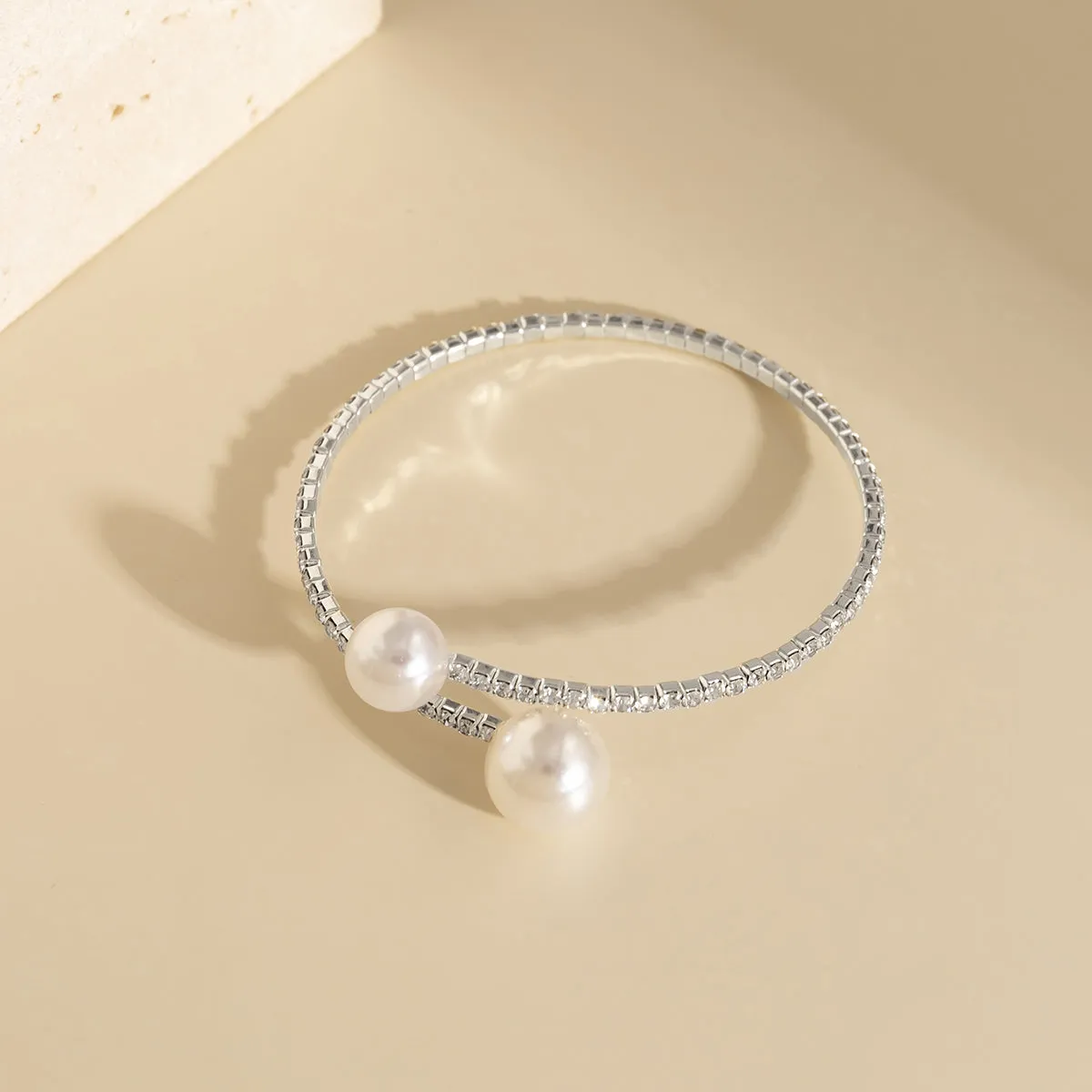 Pearl & Cubic Zirconia Silver-Plated Cuff