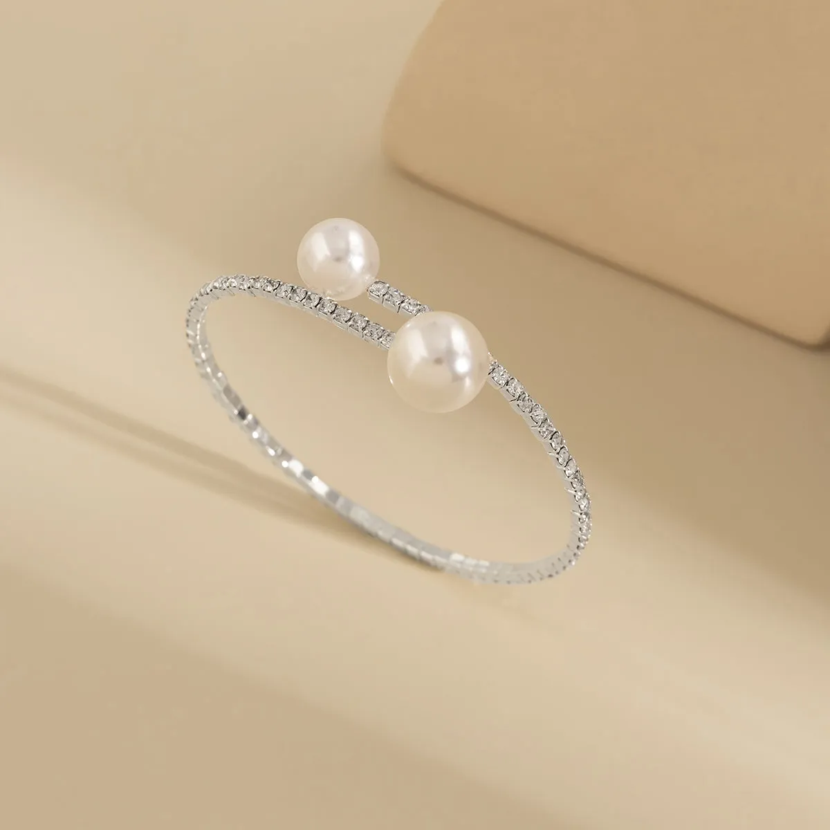 Pearl & Cubic Zirconia Silver-Plated Cuff
