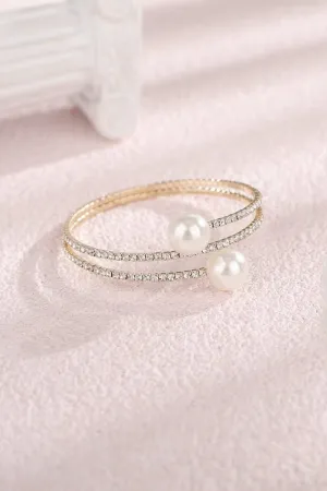 Pearl Rhinestone Layered Wrap Cuff Bracelets