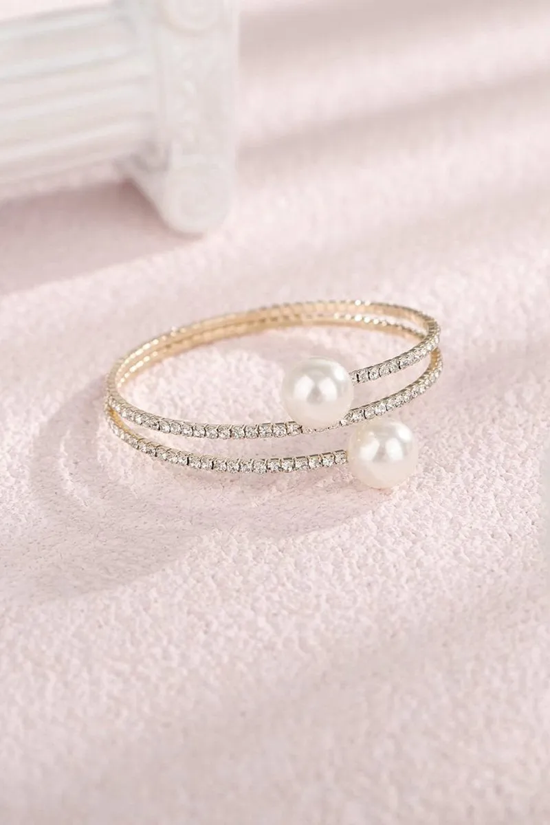 Pearl Rhinestone Layered Wrap Cuff Bracelets