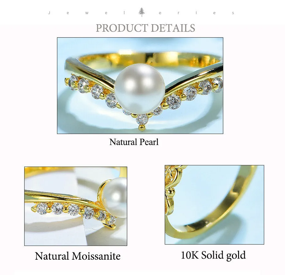 Pearl Unique Moissanite Multi Stone Engagement Ring For Women 10k , 14k , 18k yellow Gold Half Eternity Celtic Wedding Band Anniversary gift