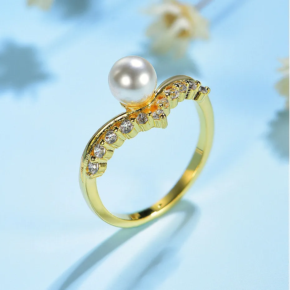 Pearl Unique Moissanite Multi Stone Engagement Ring For Women 10k , 14k , 18k yellow Gold Half Eternity Celtic Wedding Band Anniversary gift