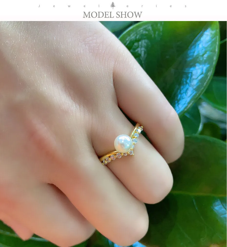 Pearl Unique Moissanite Multi Stone Engagement Ring For Women 10k , 14k , 18k yellow Gold Half Eternity Celtic Wedding Band Anniversary gift