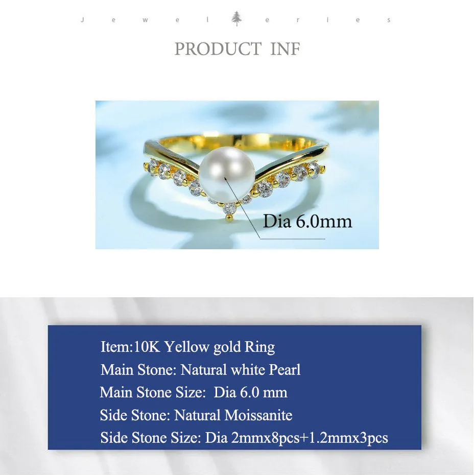 Pearl Unique Moissanite Multi Stone Engagement Ring For Women 10k , 14k , 18k yellow Gold Half Eternity Celtic Wedding Band Anniversary gift
