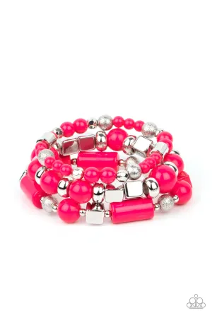 Perfectly Prismatic - Pink - Round, Cube, and Faceted Bead Paparazzi Stretchy Bracelet