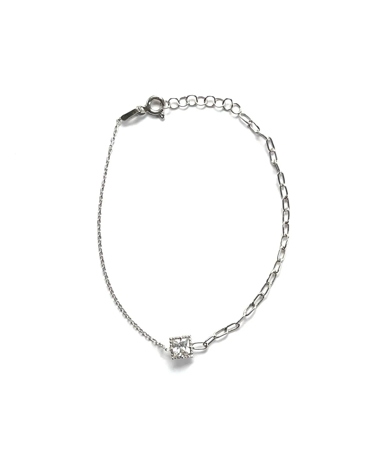 Perla 1/2 Chain 1/2 Paperclip CZ Square Bracelet