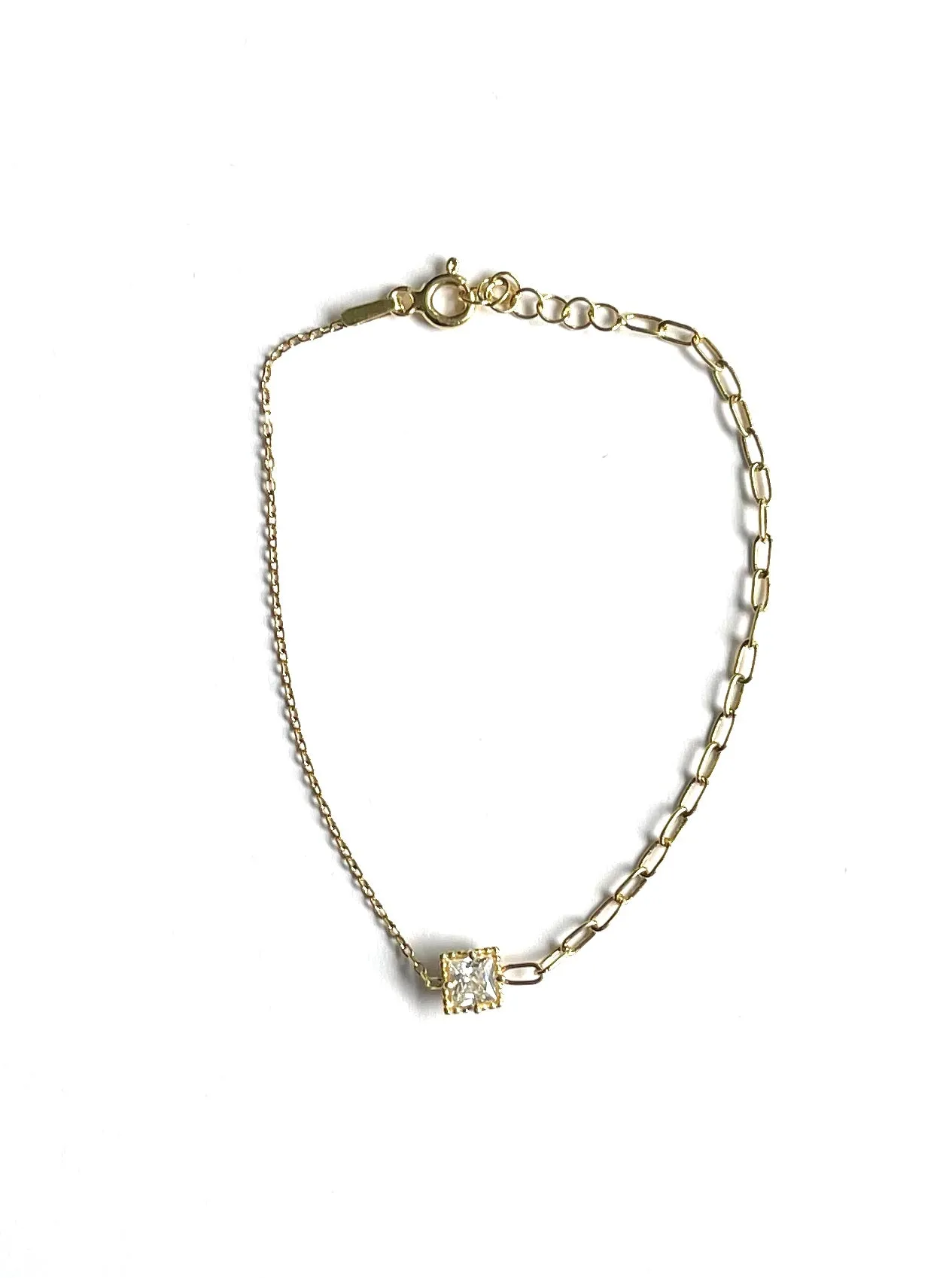 Perla 1/2 Chain 1/2 Paperclip CZ Square Bracelet