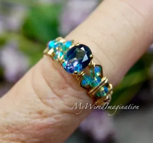 Petite Peacock Blue, Rainbow Mystic Topaz Handmade Ring, Made to Order