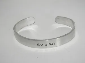Pewter hand stamped cuff bracelet,  gift personalized with name and school , custom handstamped  jewelry, handstamped jewelry