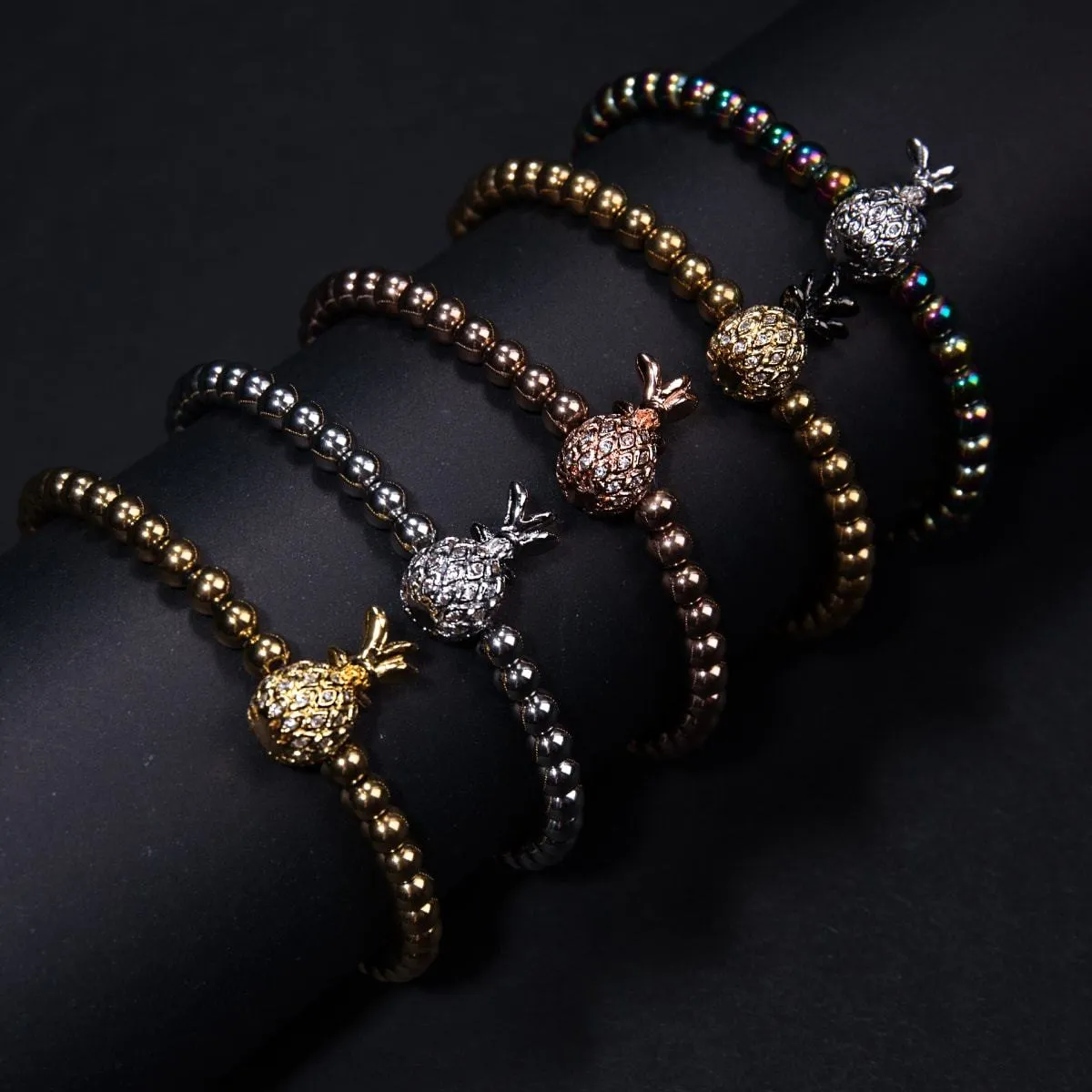 Piña Colada | Gunmetal & 18k Gold | Crystal Pineapple Bracelet