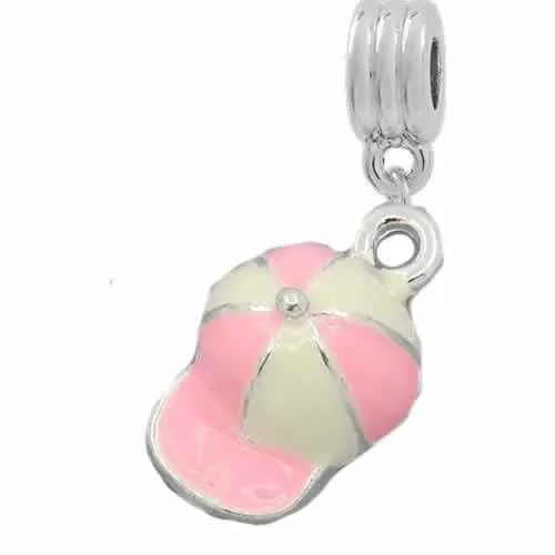 Pink and White Cap/hat European Bead Compatible for Most European Snake Chain Bracelet