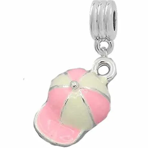 Pink and White Cap/hat European Bead Compatible for Most European Snake Chain Bracelet