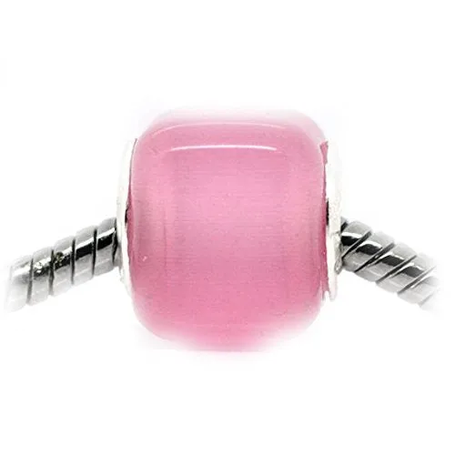 Pink Cats Eye Glass Cube European Bead Compatible for Most European Snake Chain Bracelet