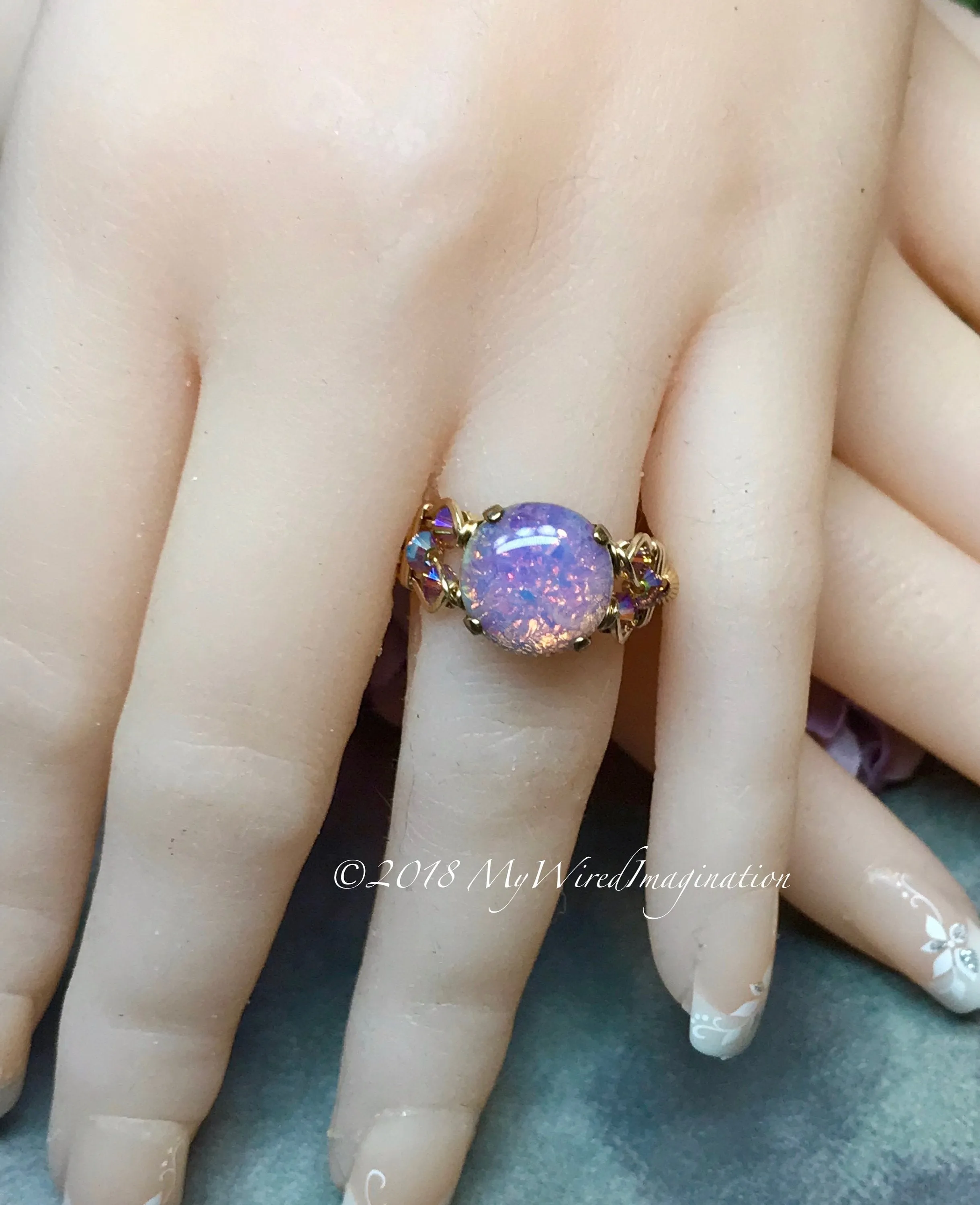 Pink Fire Opal, Vintage West German Glass Ring, Handmade Opal Ring