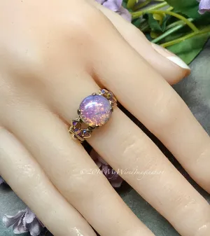 Pink Fire Opal, Vintage West German Glass Ring, Handmade Opal Ring