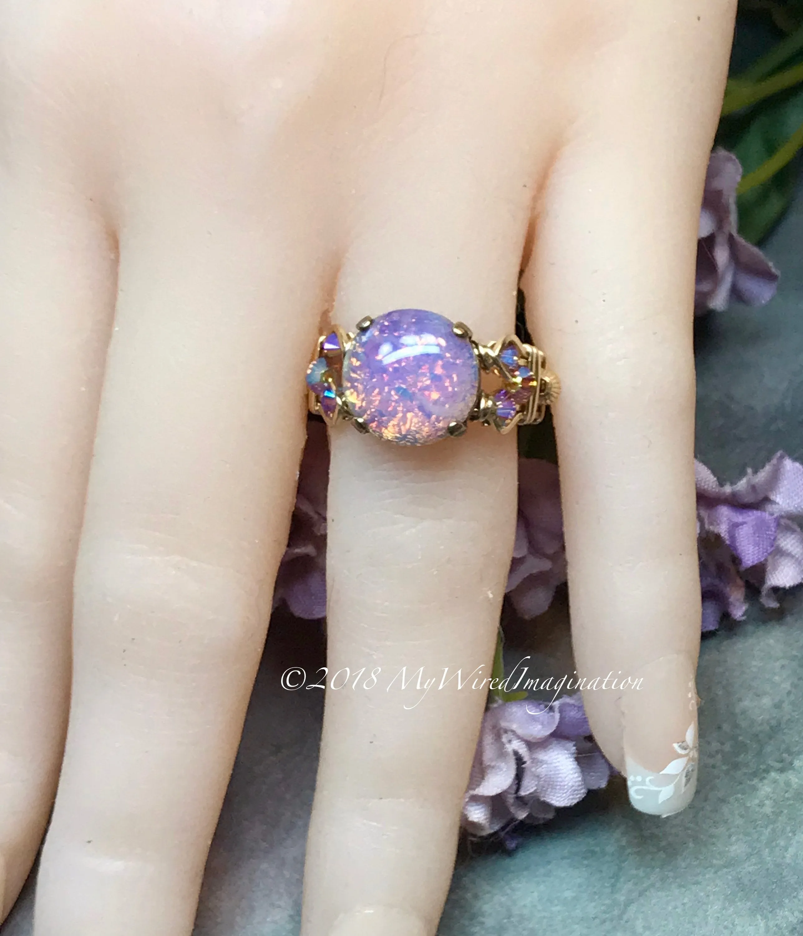 Pink Fire Opal, Vintage West German Glass Ring, Handmade Opal Ring