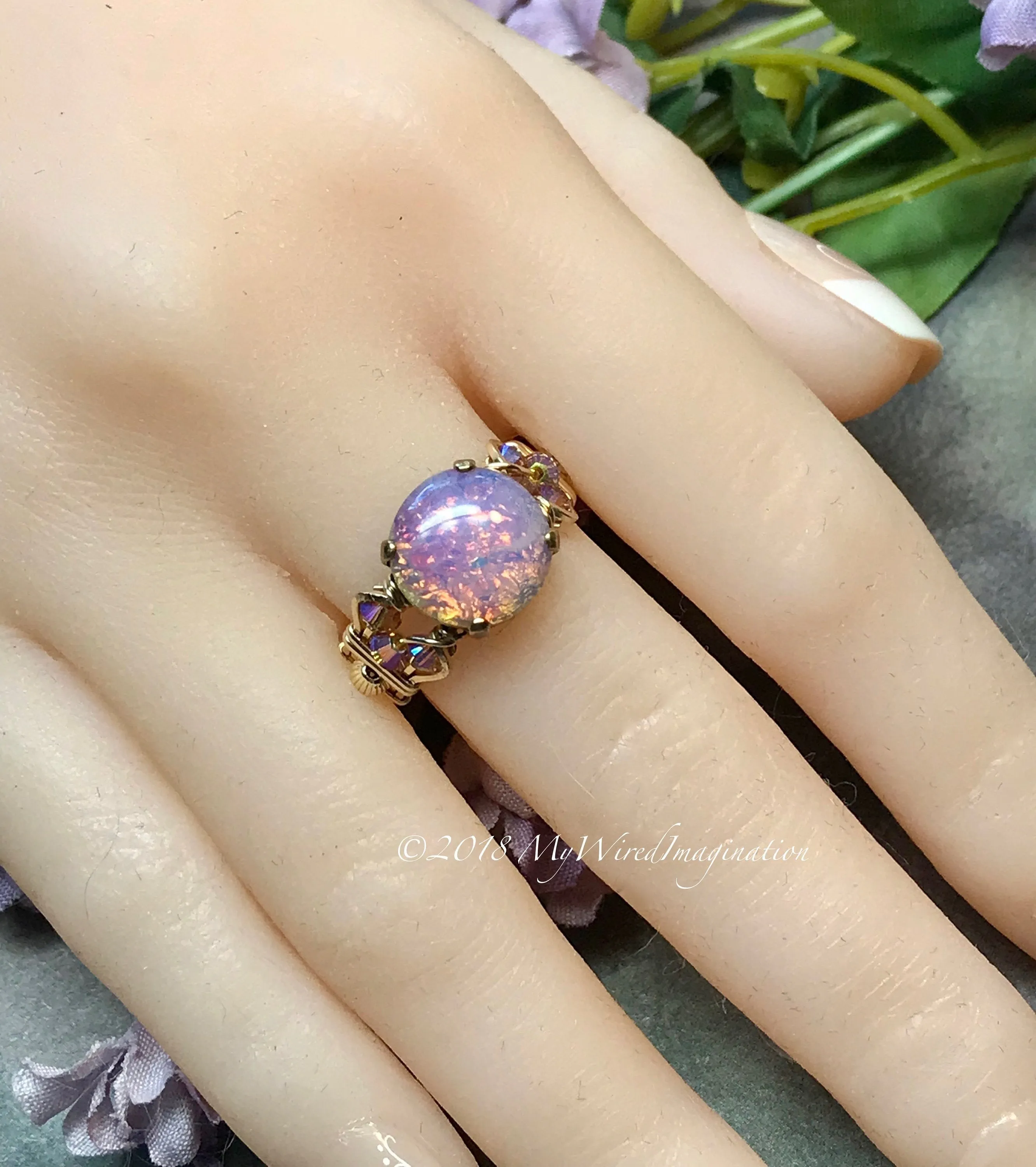 Pink Fire Opal, Vintage West German Glass Ring, Handmade Opal Ring