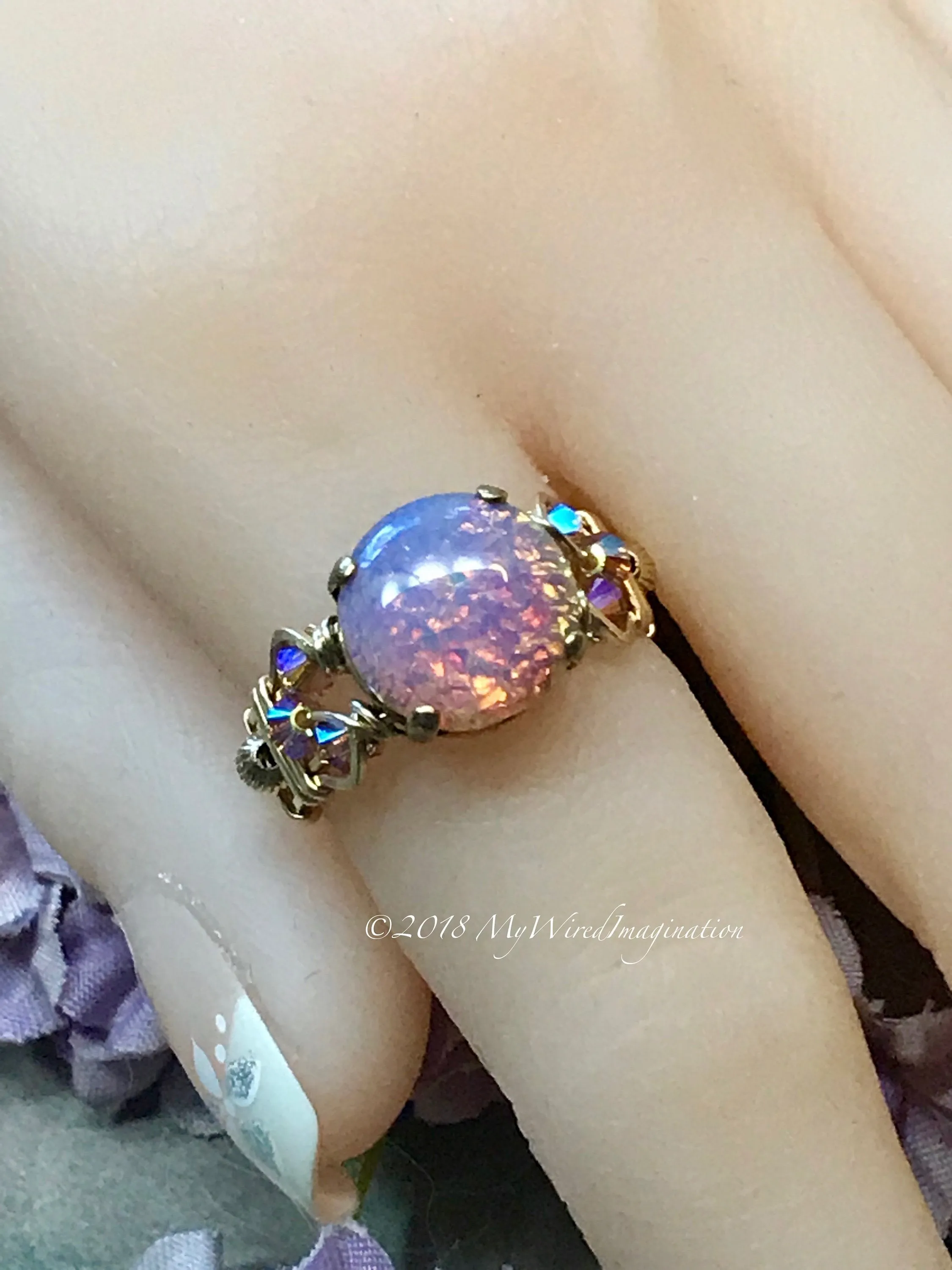 Pink Fire Opal, Vintage West German Glass Ring, Handmade Opal Ring
