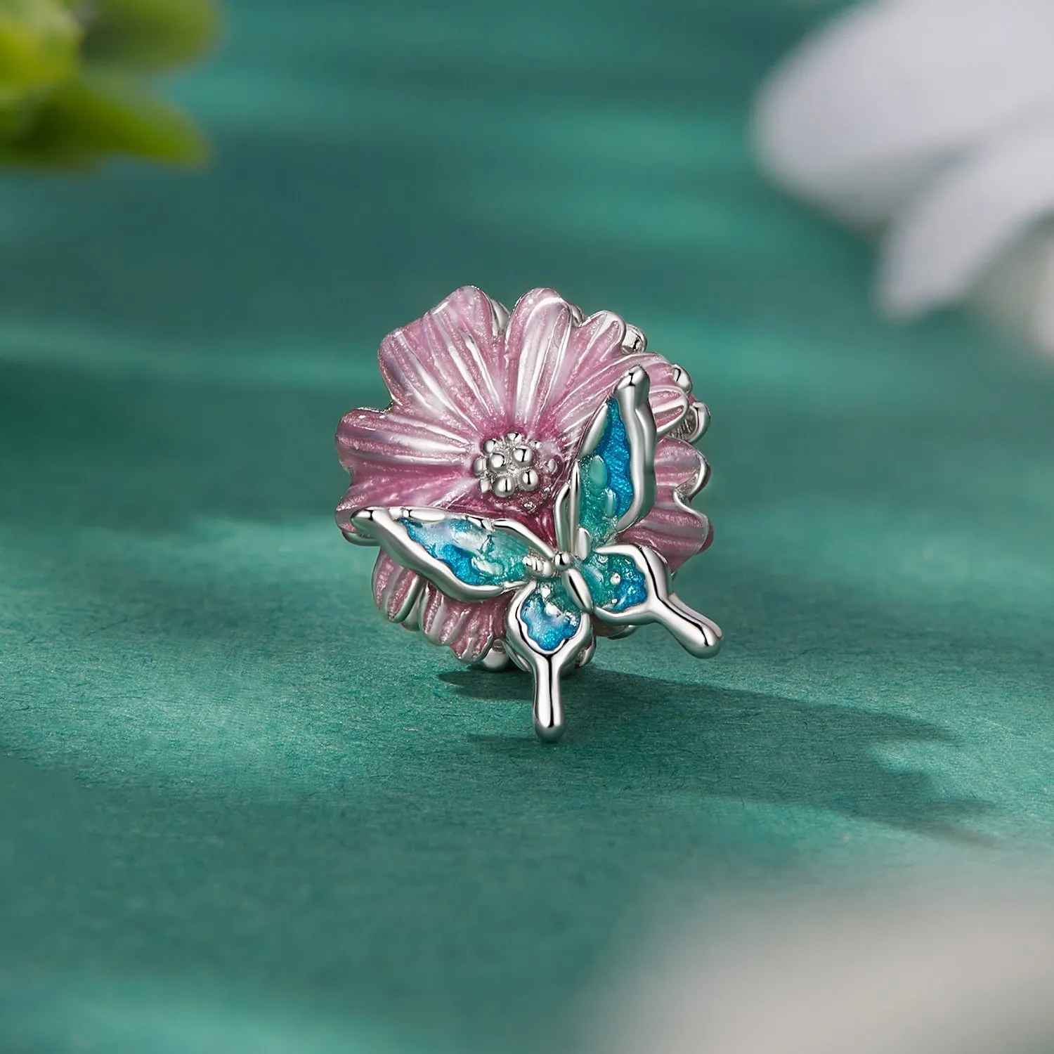 Pink Flower & Butterfly Charm