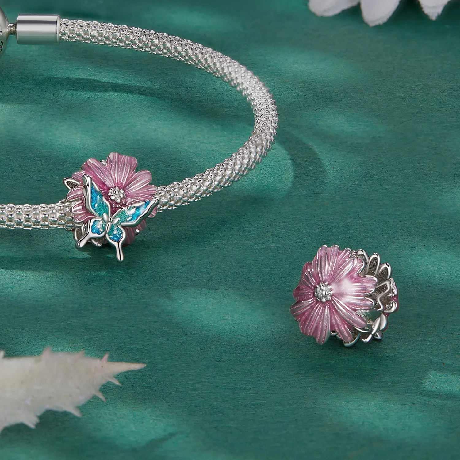 Pink Flower & Butterfly Charm