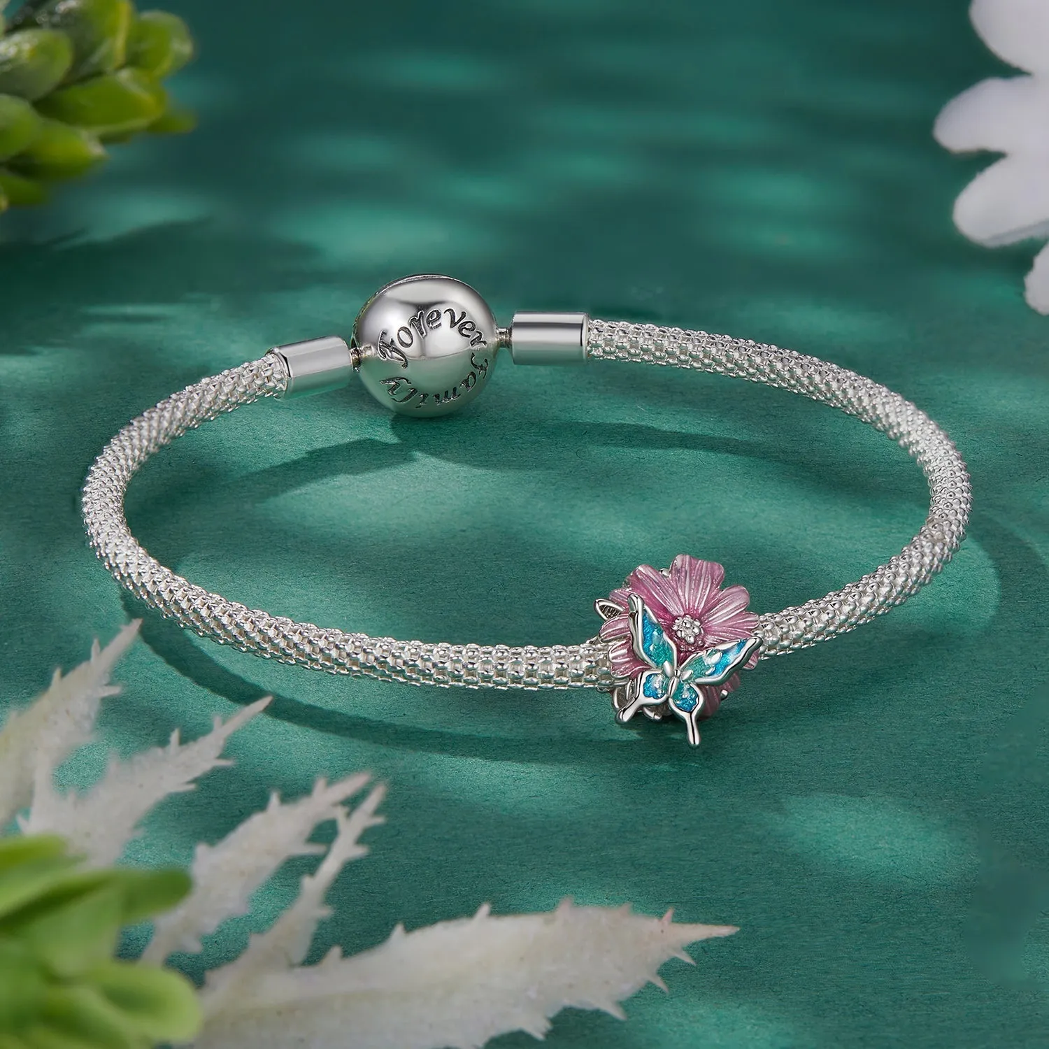 Pink Flower & Butterfly Charm