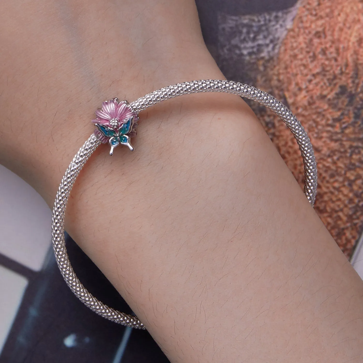Pink Flower & Butterfly Charm