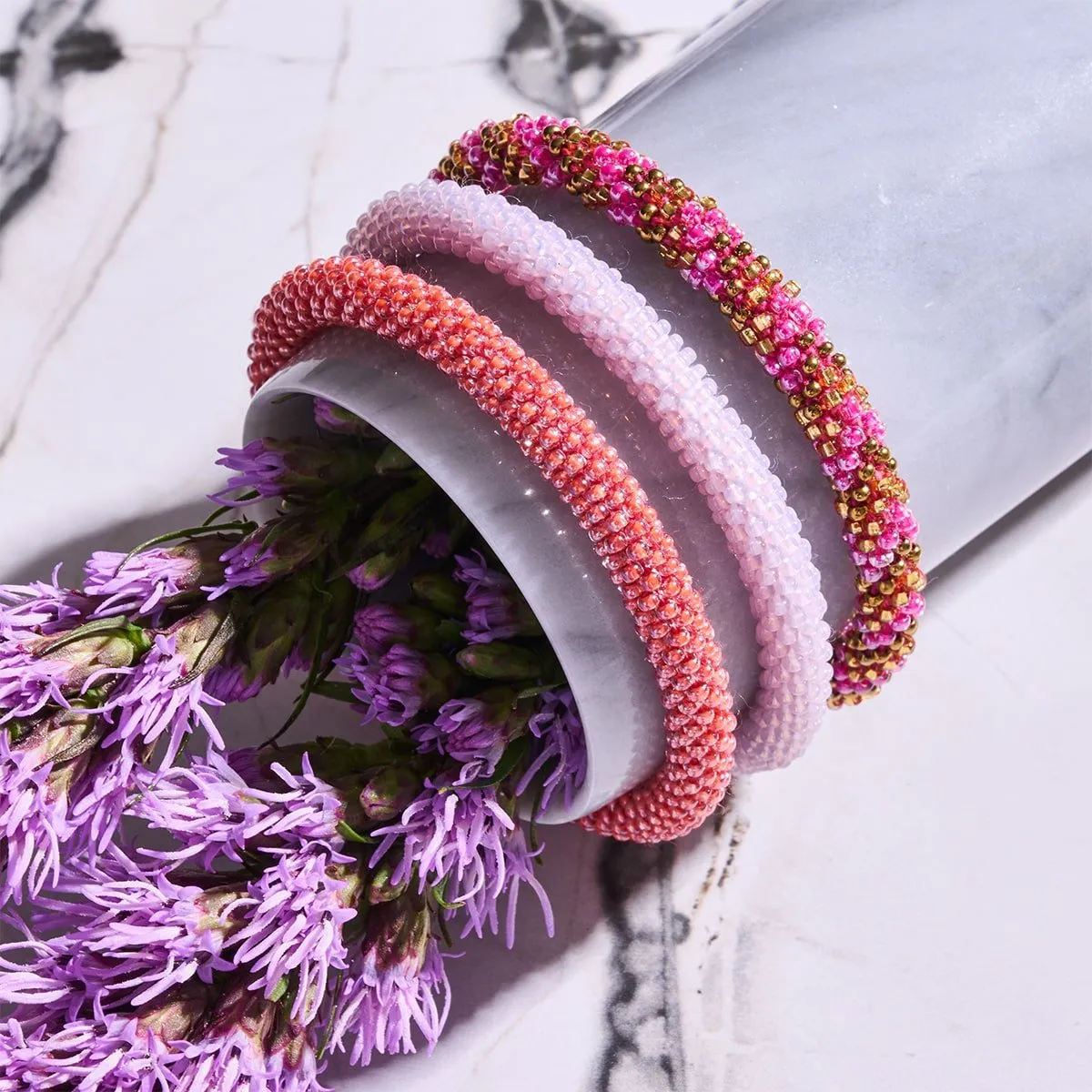 Pink Hibiscus | Himalayan Glass Bead Bracelet