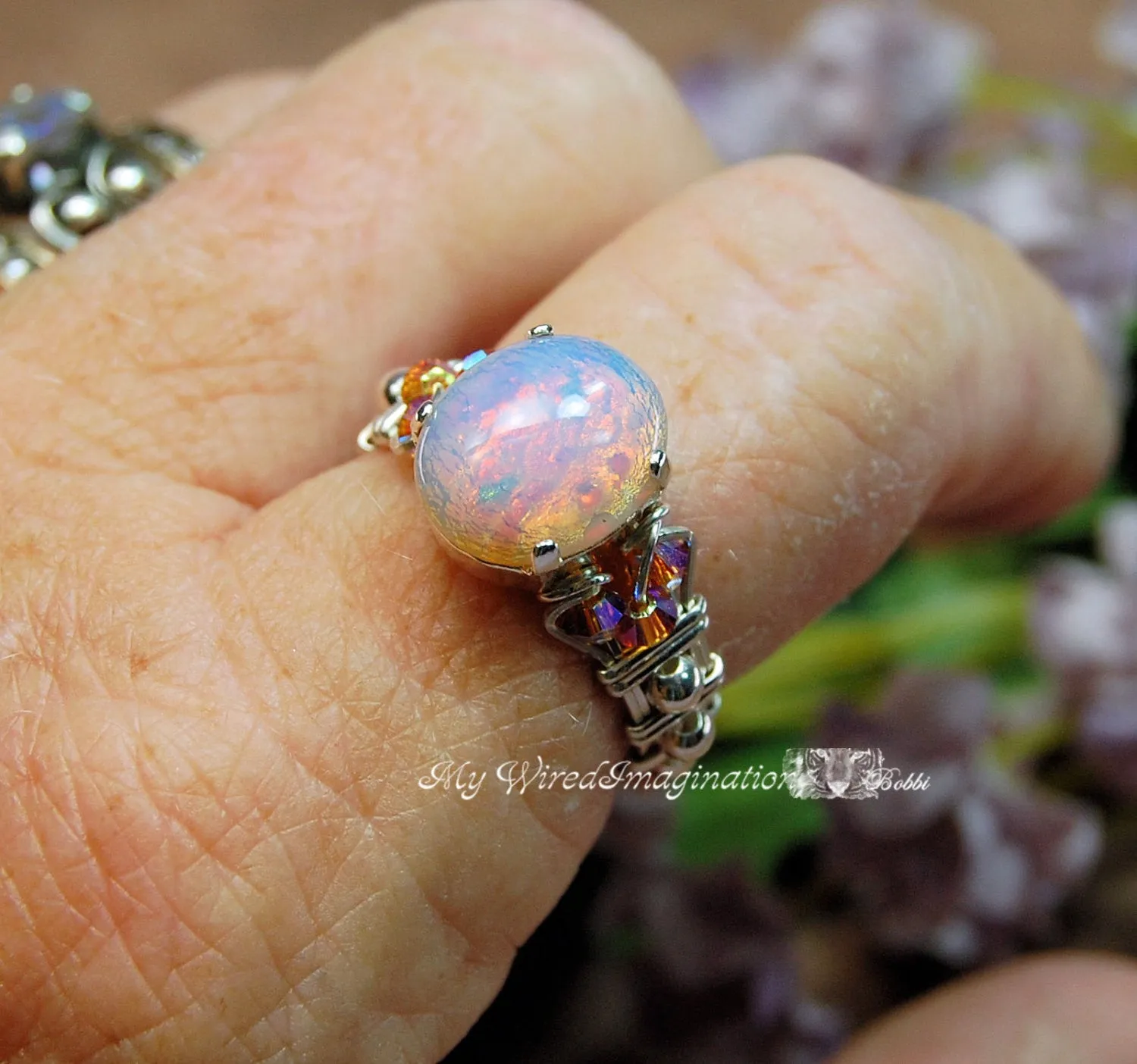 Pink Opal Ring, Vintage West German Glass, Handmade Ring, Made to Order