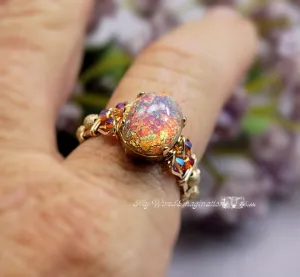 Pink Opal Ring, Vintage West German Glass, Handmade Ring, Made to Order
