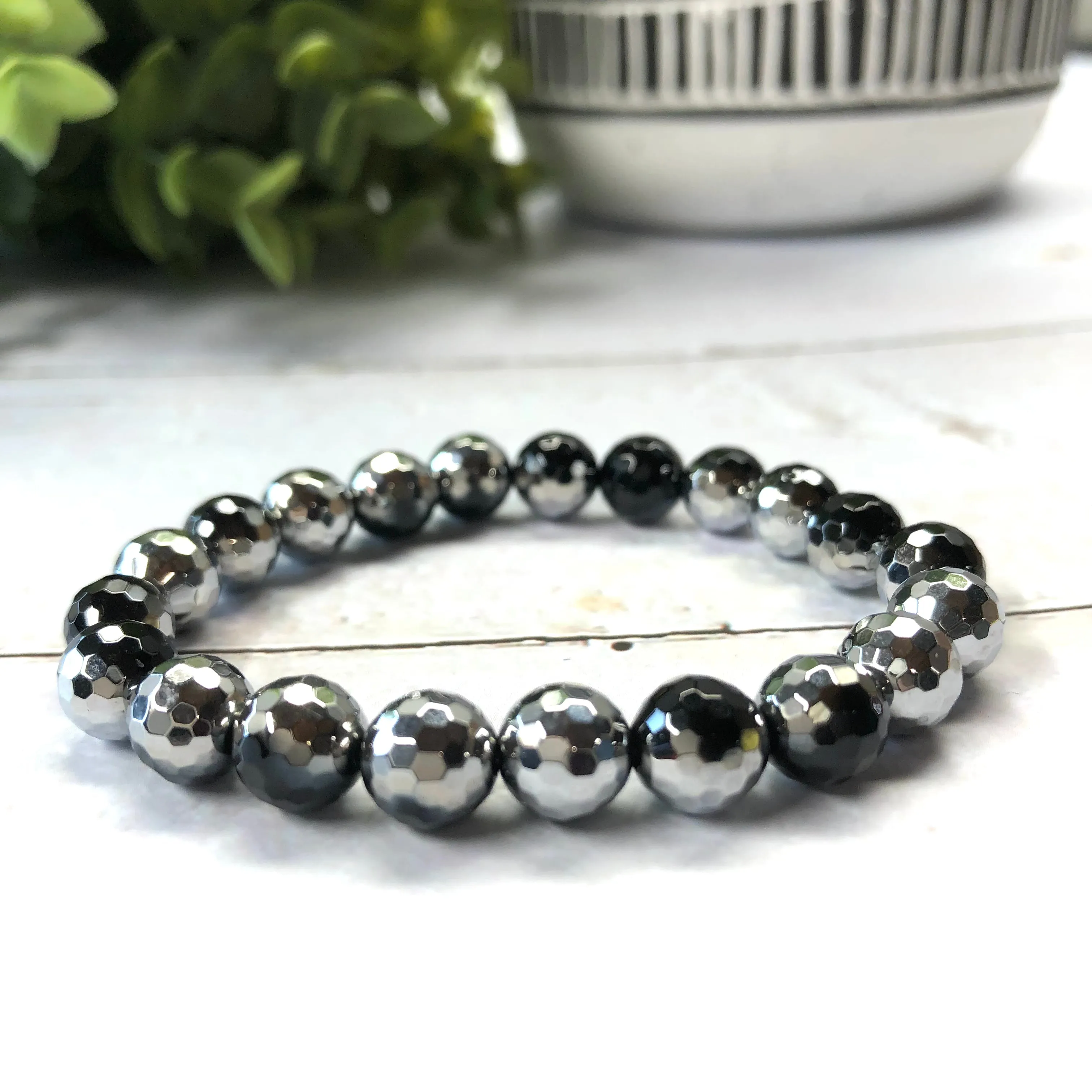 Plated Onyx and Silver Bracelet- 8mm