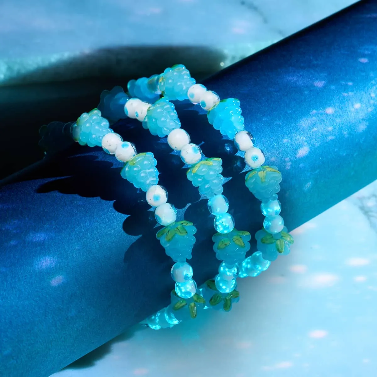 Polka Dot Blue | .925 Sterling Silver | Firefly Glass Berry Bracelet