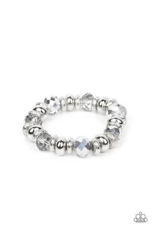 Power Pose - Silver - Faceted Bead Paparazzi Stretchy Bracelet