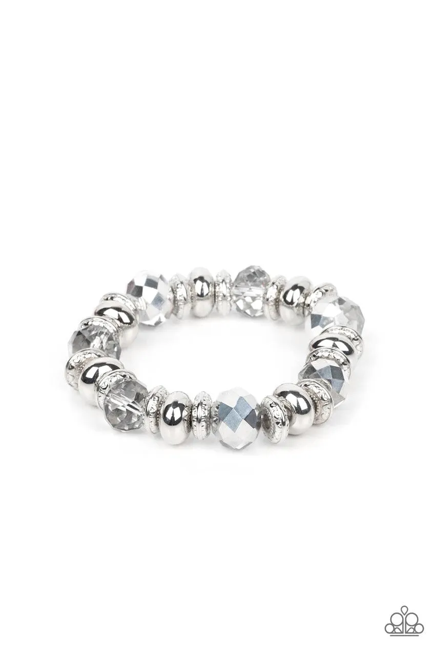 Power Pose - Silver - Faceted Bead Paparazzi Stretchy Bracelet
