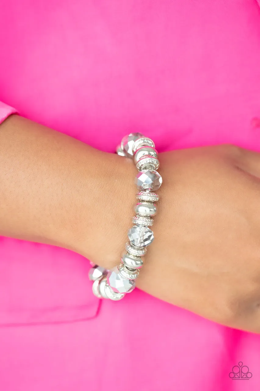 Power Pose - Silver - Faceted Bead Paparazzi Stretchy Bracelet