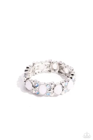 Presidential Perfection - White - and Blue Opal Bead Paparazzi Stretchy Bracelet